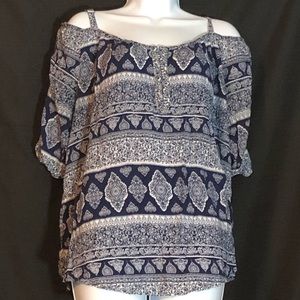 Torrid Cold Shoulder Top - Blue/White Floral